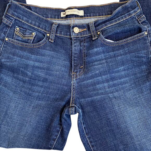 Levi’s Wmns Sz 28x32 505 Straight Leg Dark Wash Jeans w Faux-Flap Pockets Casual - Picture 11 of 16